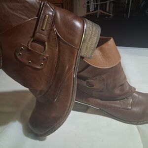 Women’s Brown Lace-Up Ankle Boots with Buckle Accent